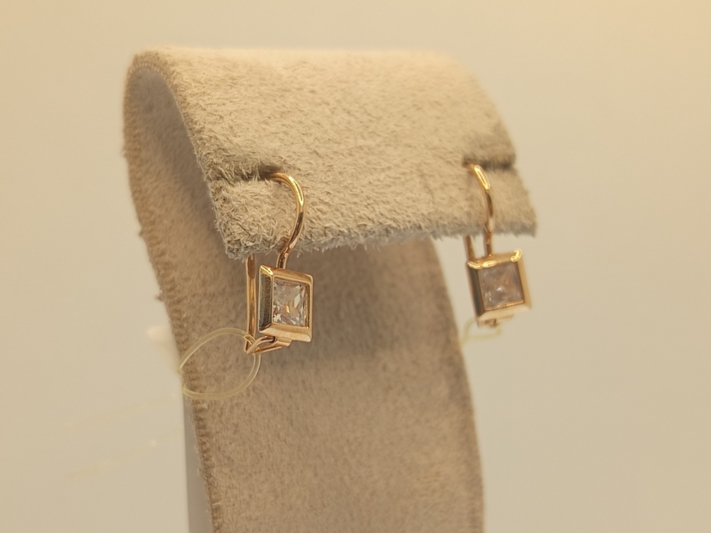 СЕРЬГИ ПЕТЕЛЬКА с камнем (Au 585)