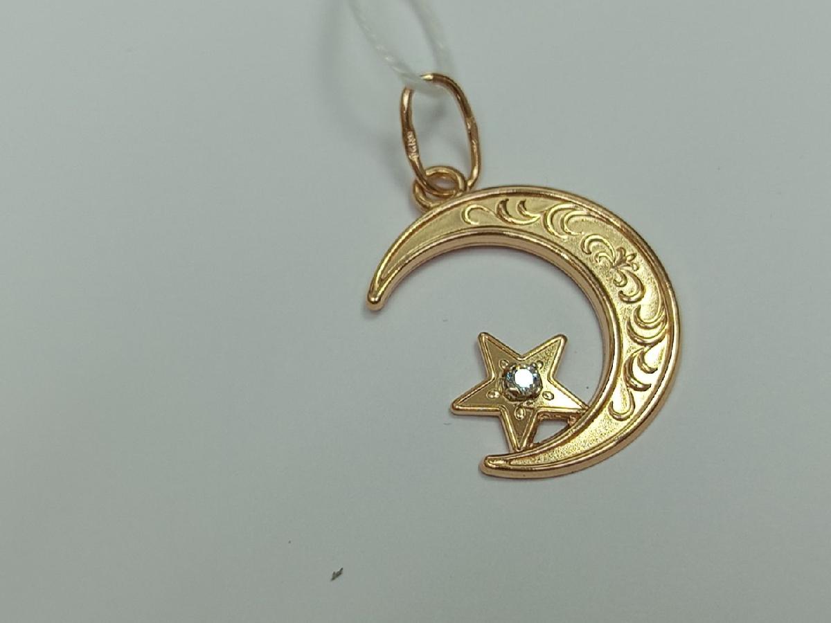 ПОДПКМ585 ПОДВЕСКА ПОЛУМЕСЯЦ С КАМНЕМ (Au 585)