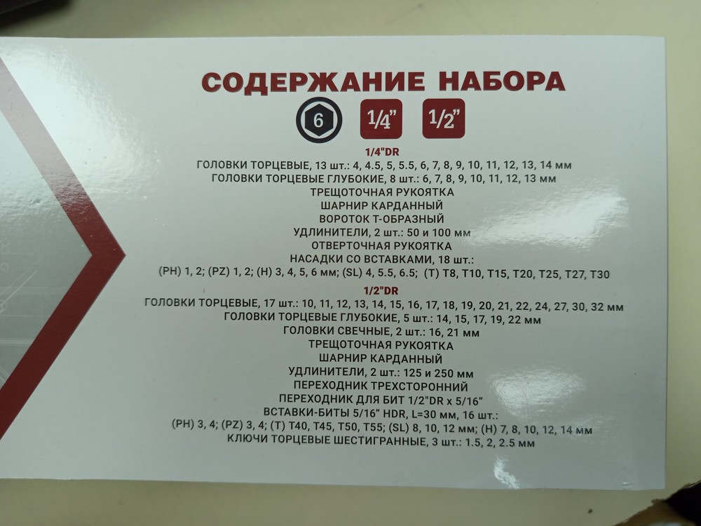 Набор инструментов Thorvik TS094 универсальный 1/4 1/2DR универсальный с головками 12-гранными
