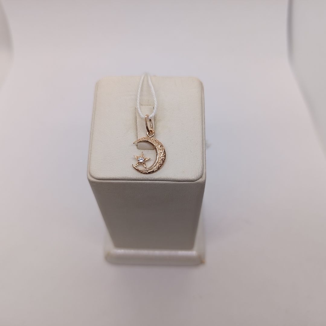 ПОДПКМ585 ПОДВЕСКА ПОЛУМЕСЯЦ С КАМНЕМ (Au 585)