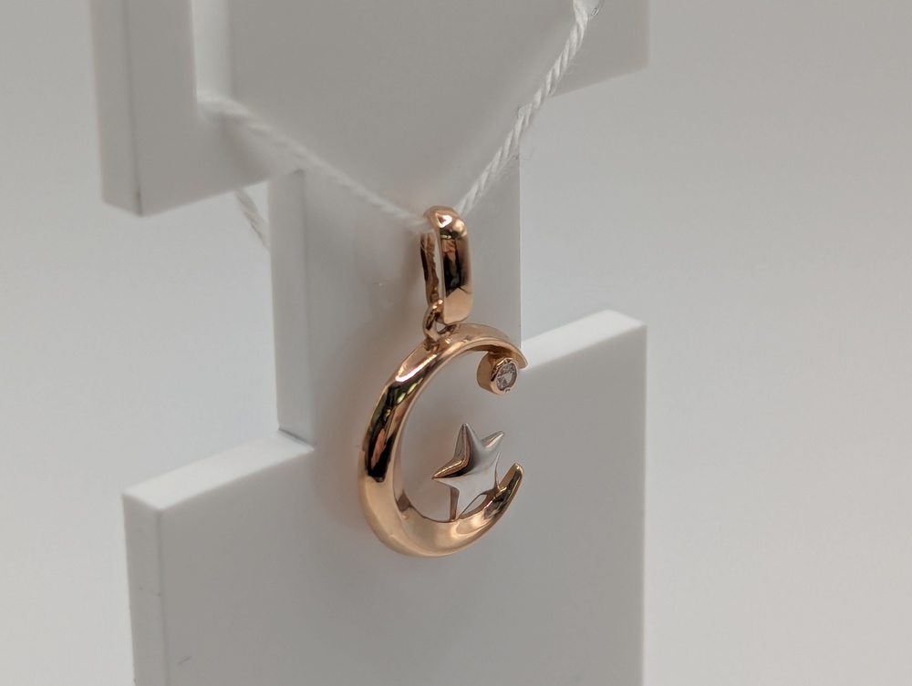 ПОДПКМ585 ПОДВЕСКА ПОЛУМЕСЯЦ С КАМНЕМ (Au 585)