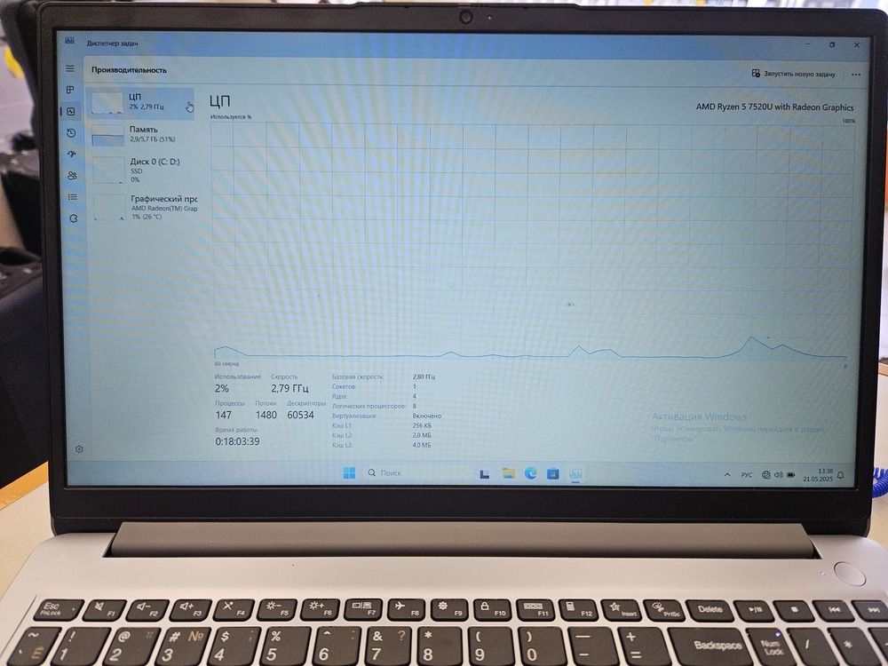 Ноутбук Lenovo V15 G4 AMN; Ryzen 5 7520U, AMD Graphics, 8 Гб, 512 GB, Нет
