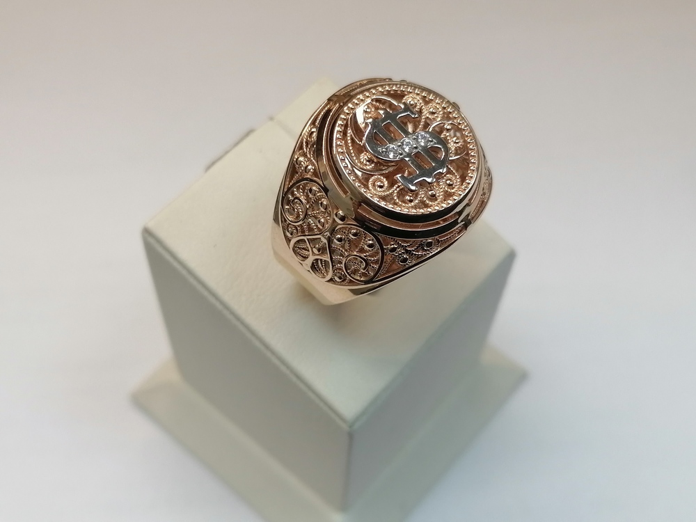 КОЛЬЦО ПЕЧАТКА с камнями (Au 585)