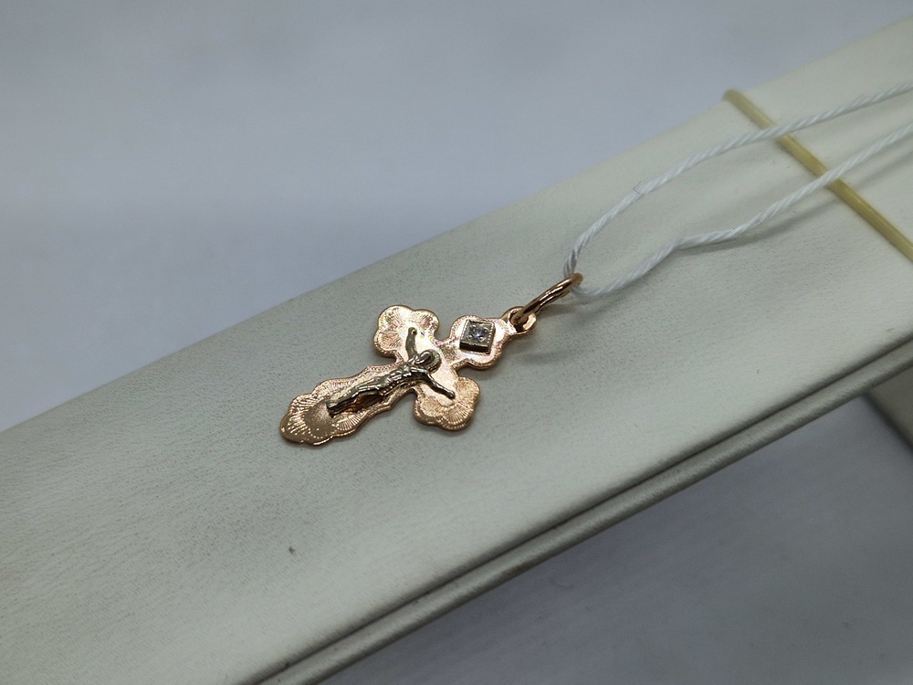 ПОДККИ585 ПОДВЕСКА КРЕСТ С КАМНЕМ (Au 585)