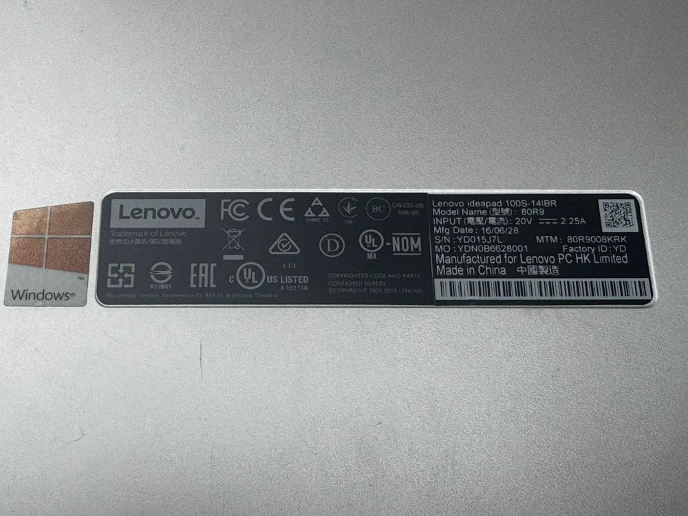 Ноутбук Lenovo; Celeron N3060, Нет, 2 Гб, 32 Гб, Нет