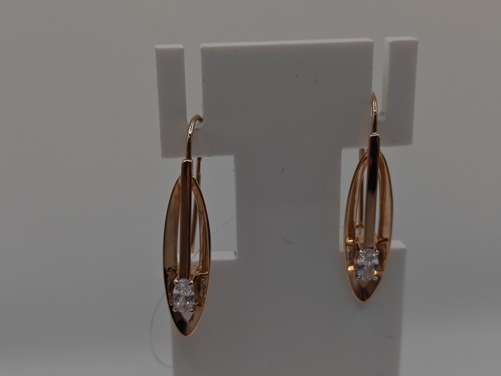 СЕРЬГИ ПЕТЕЛЬКА с камнем (Au 585)