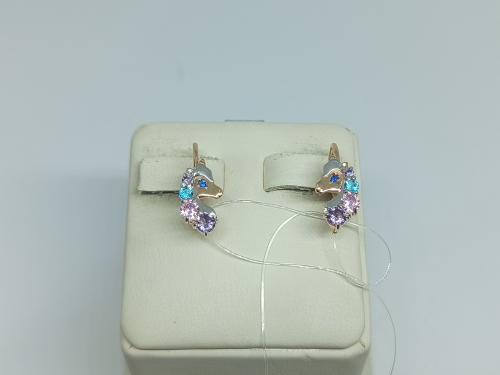 СЕРЬГИ ПЕТЕЛЬКА с камнем (Au 585)