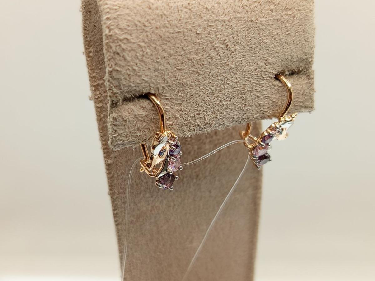 СЕРЬГИ ПЕТЕЛЬКА с камнями (Au 585)