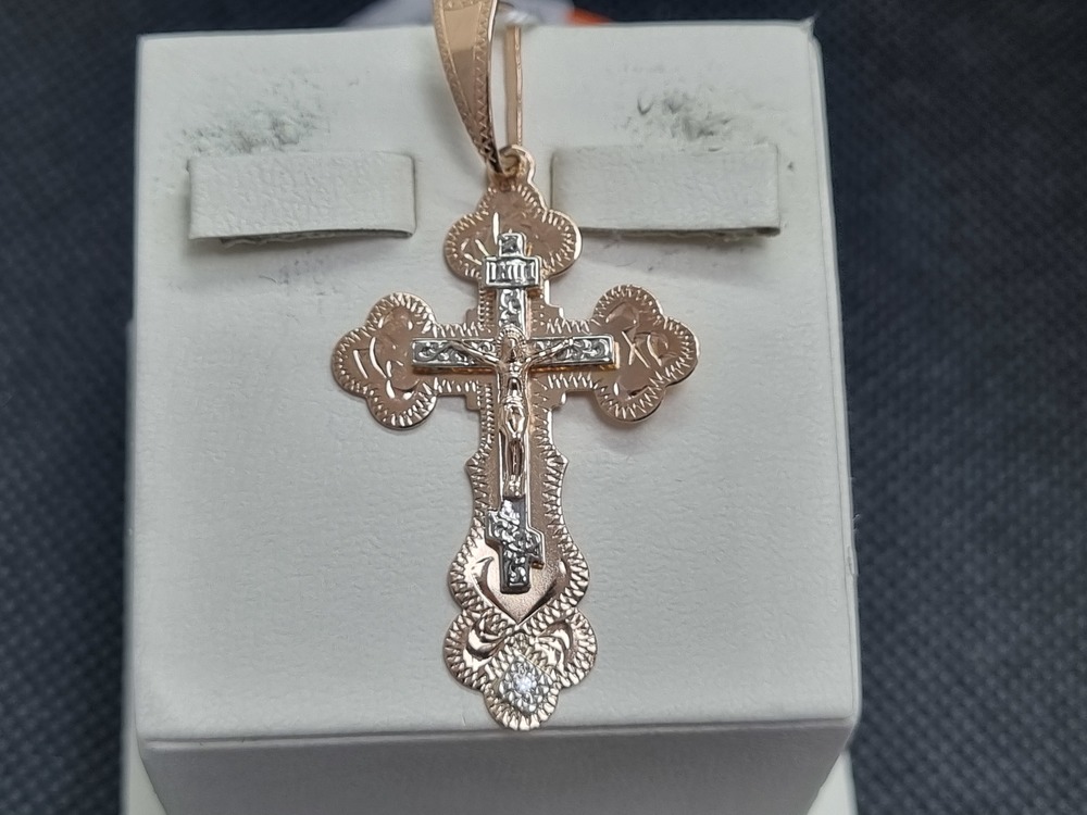 ПОДВЕСКА КРЕСТ С КАМНЕМ (Au 585)