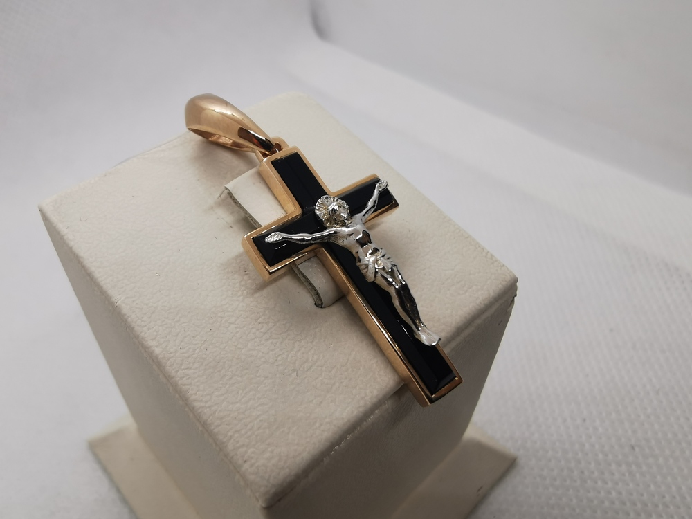 80334Агат ПОДВЕСКА КРЕСТ с камнем (Au 585)