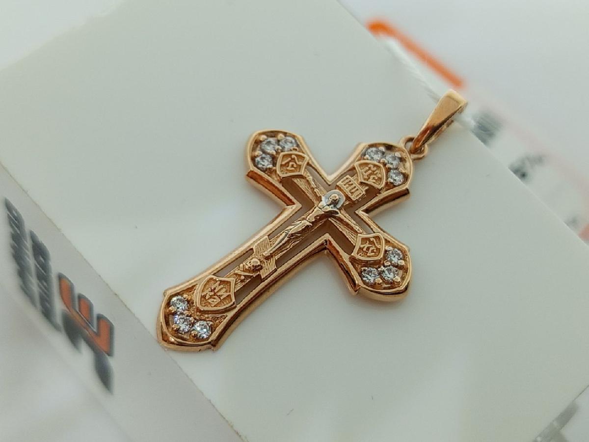 ПОДККИ585 ПОДВЕСКА КРЕСТ С КАМНЯМИ (Au 585)