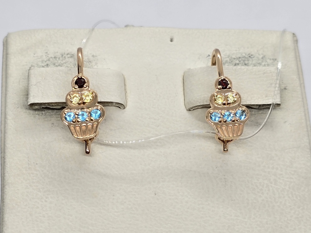 СЕРЬГИ ПЕТЕЛЬКА с камнями (Au 585)