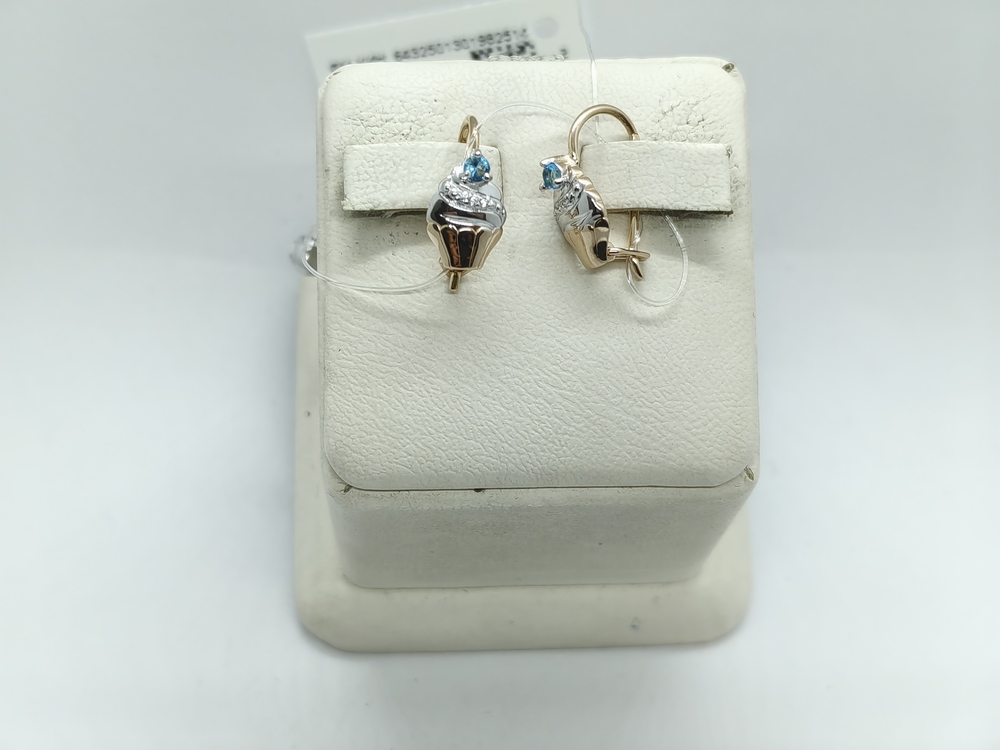 СЕРЬГИ ПЕТЕЛЬКА с камнями (Au 585)