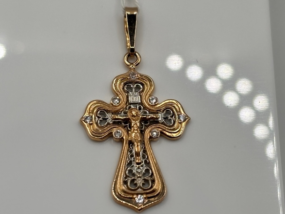 ПОДККИ585 ПОДВЕСКА КРЕСТ С КАМНЯМИ (Au 585)