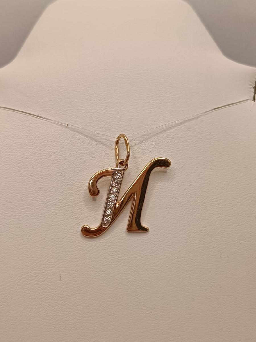 5729 "И" ПОДВЕСКА БУКВА И с камнями (Au 585)