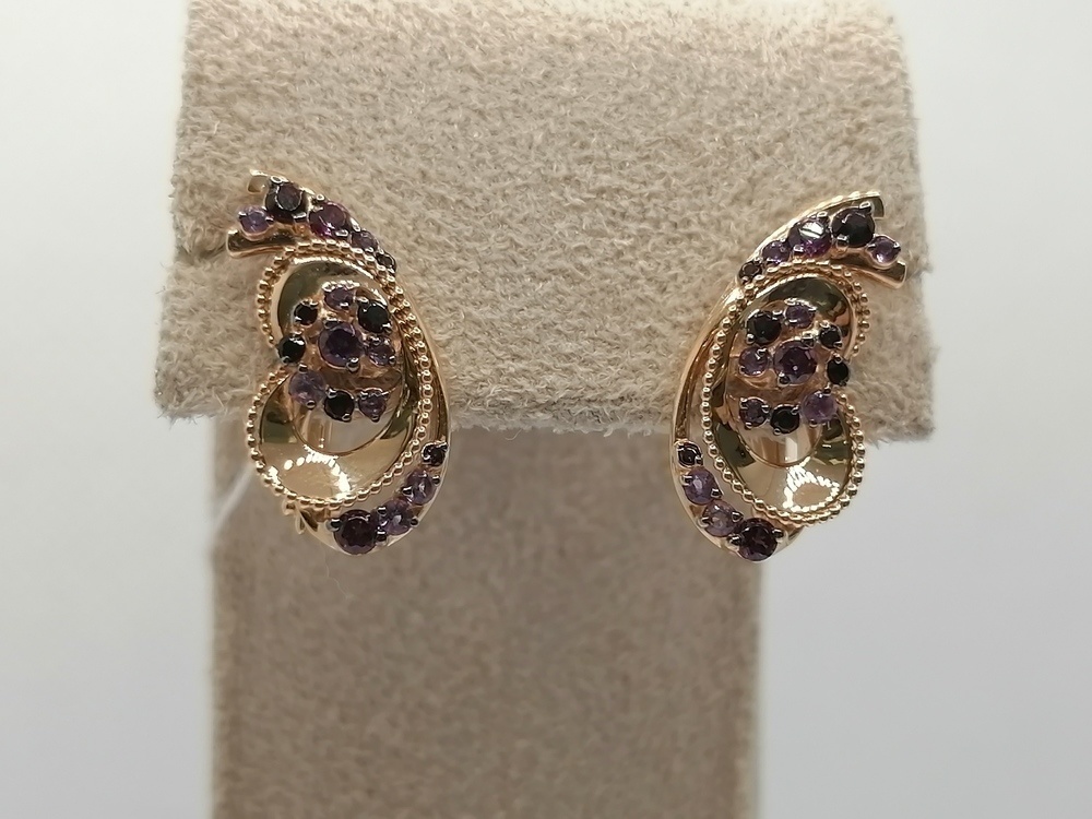 СЕРЬГИ АМЕТИСТ,ГРАНАТ (Au 585)