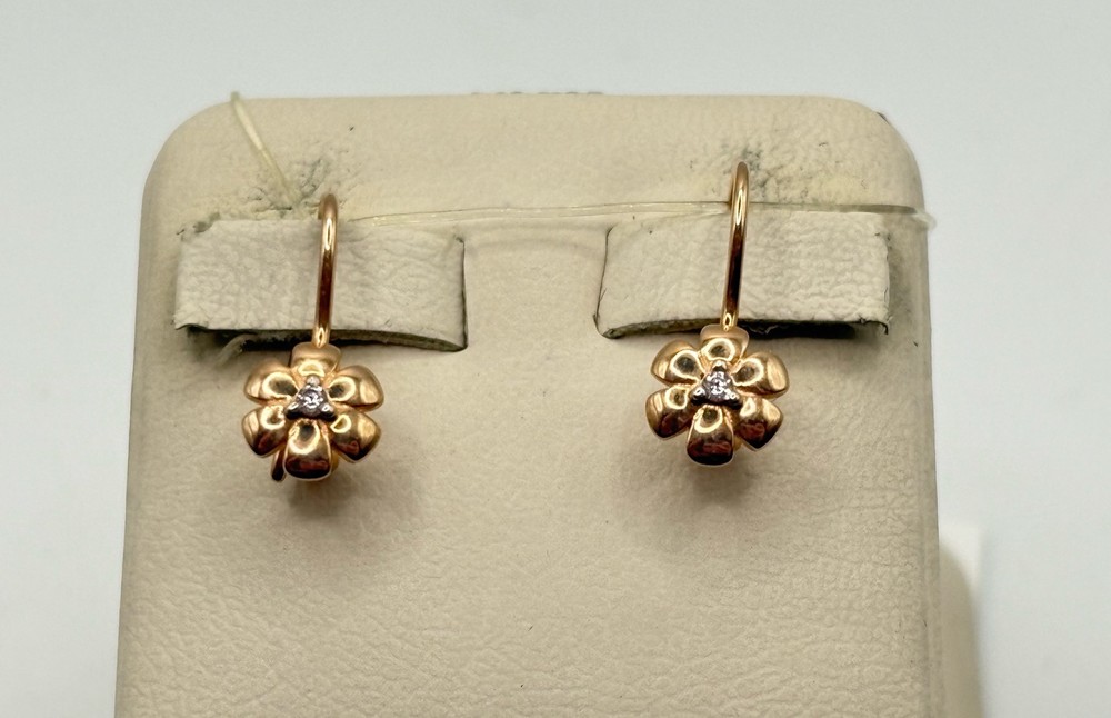 СЕРЬГИ ПЕТЕЛЬКА с камнем (Au 585)