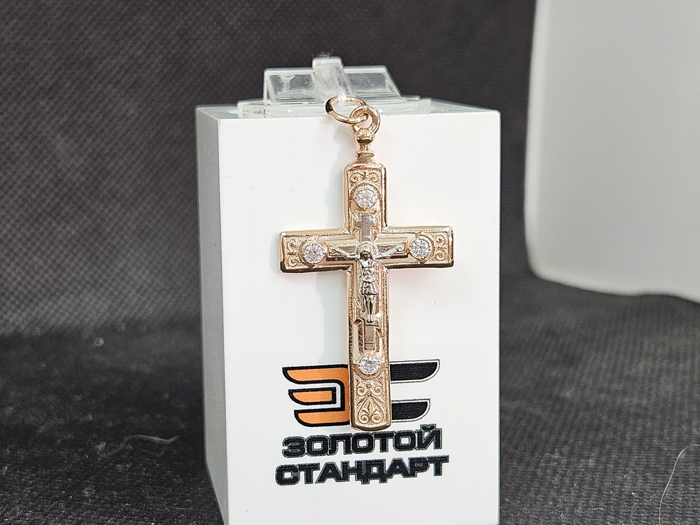 ПОДККИ585 ПОДВЕСКА КРЕСТ С КАМНЯМИ (Au 585)