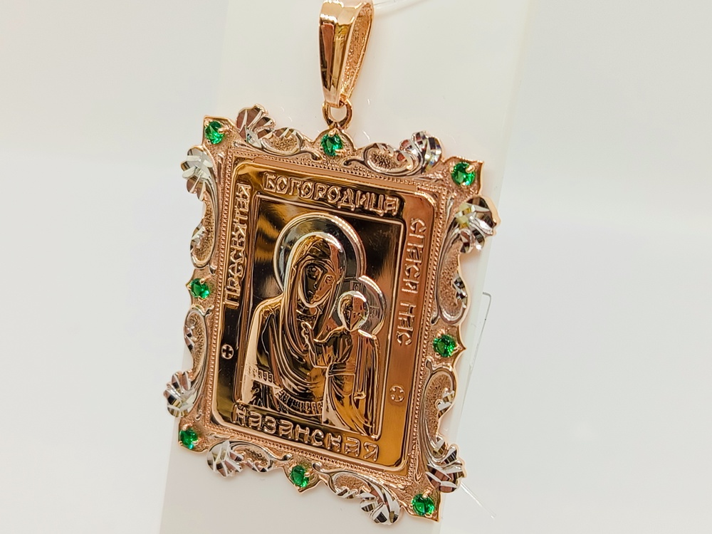 ПИ-096_au ПОДВЕСКА ИКОНА с камнями (Au 585)