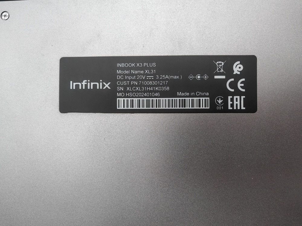 Ноутбук Infinix INBOOK X3 Plus; Core i5-1235U, Intel iris XE Graphics, 16 Гб, 500 Гб, Нет