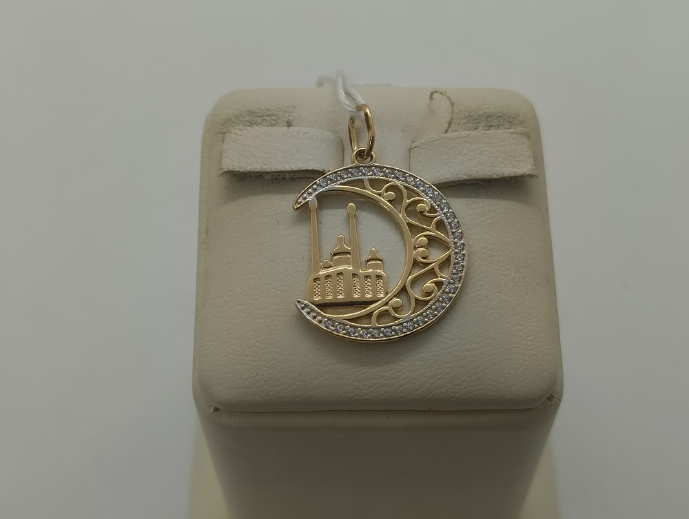 ПОДПКИ585 ПОДВЕСКА ПОЛУМЕСЯЦ С КАМНЯМИ (Au 585)