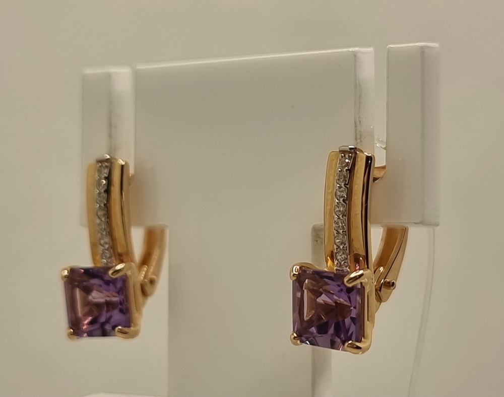СЕРЬГИ АМЕТИСТ с камнями (Au 585)