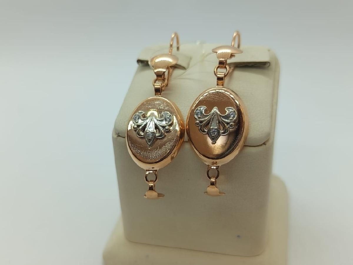 2702 СЕРЬГИ ПЕТЕЛЬКА с камнями (Au 585)