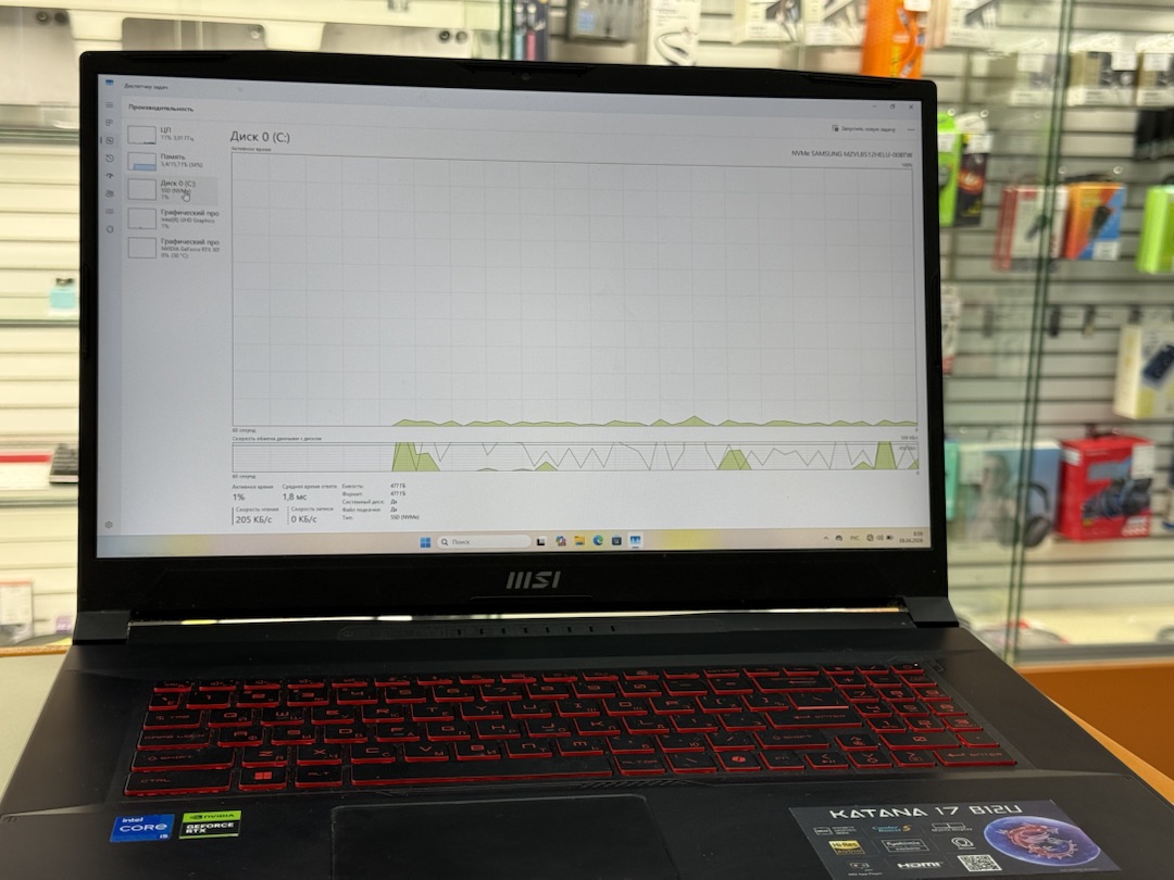 Ноутбук MSI Katana 17 B12U; Core I5-12450H, GeForce RTX 3050, 16 Гб, 512 GB, Нет