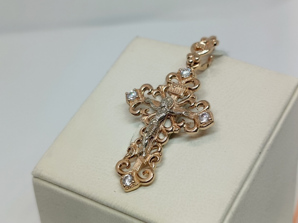 ПОДВЕСКА КРЕСТ С КАМНЯМИ (Au 585)