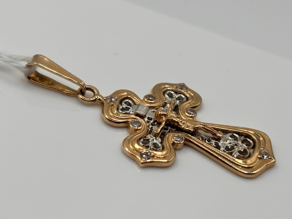 ПОДККИ585 ПОДВЕСКА КРЕСТ С КАМНЯМИ (Au 585)