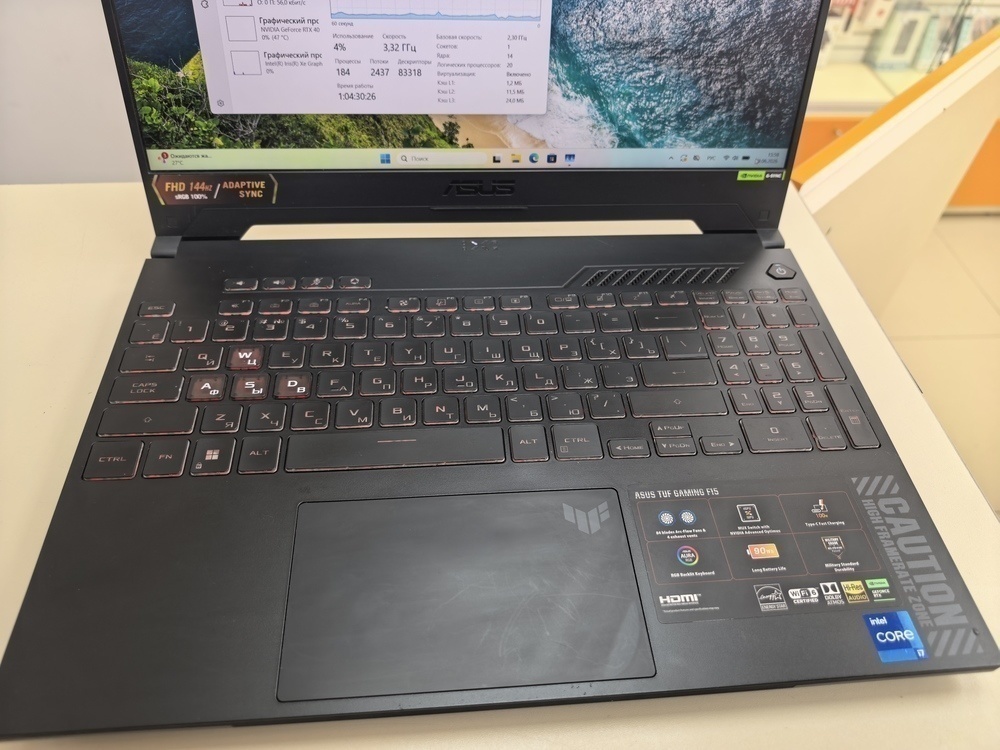 Ноутбук ASUS TUF Gaming F15 FX507ZI4-LP030; Core I7-12700H, GeForce RTX 4070, 32 Гб, 1 Tb, Нет
