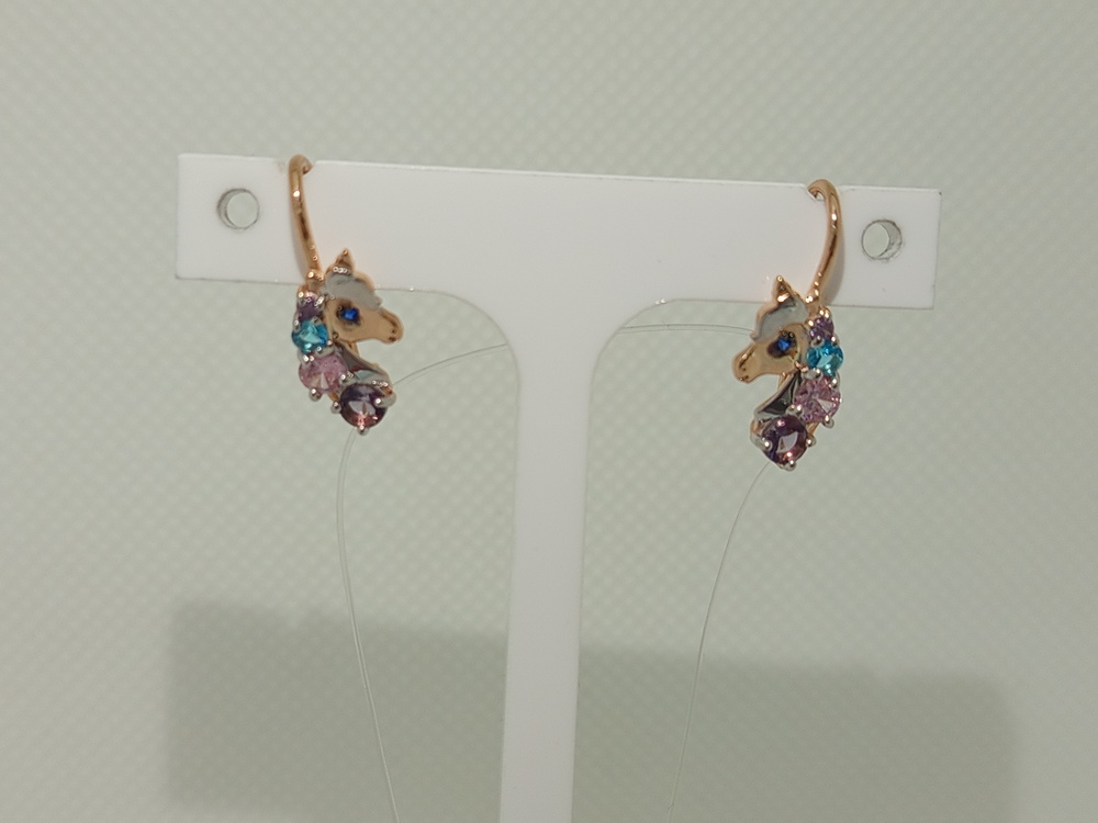 СЕРЬГИ ПЕТЕЛЬКА с камнями (Au 585)