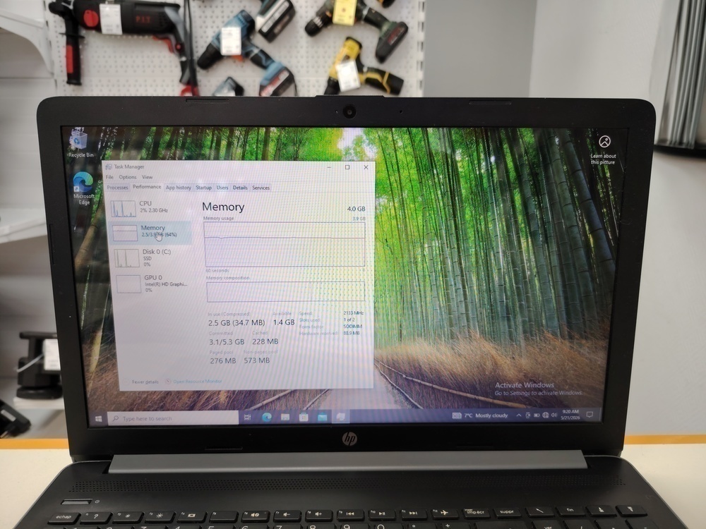 Ноутбук HP 15-da0039; Core i3-7020U, Intel HD Graphics 620, 4 Гб, 128 Гб, Нет