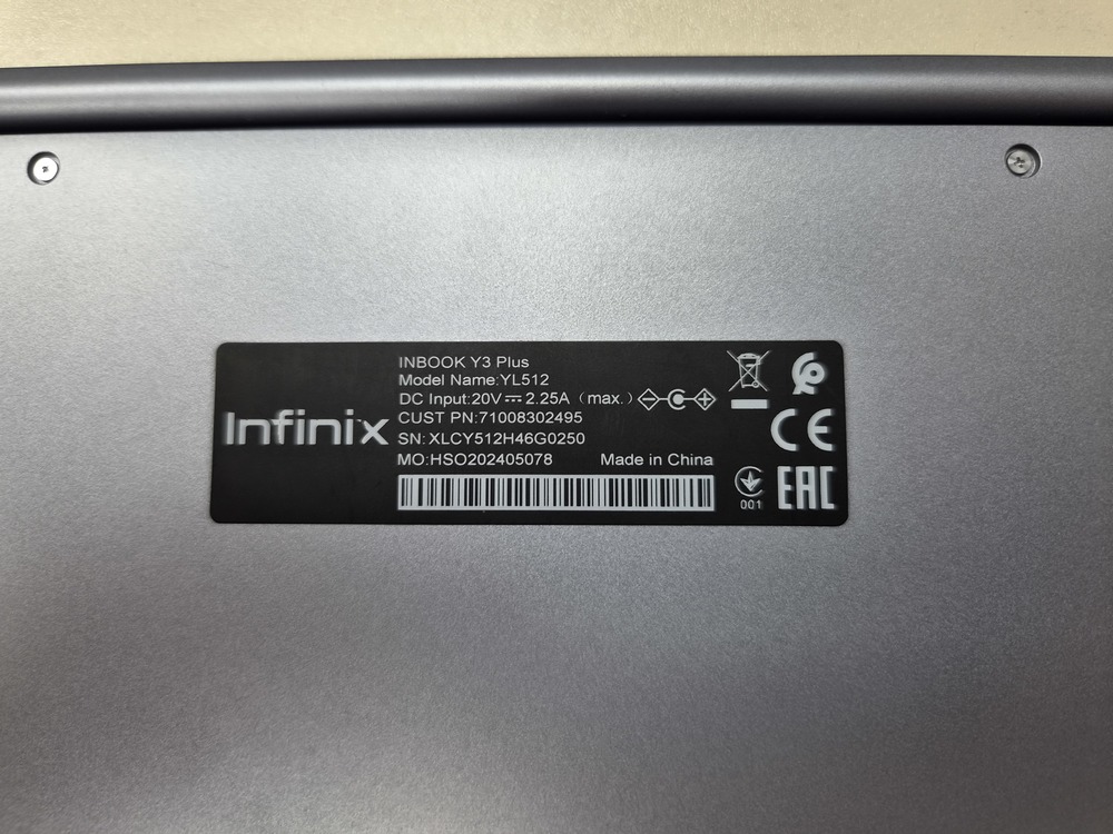 Ноутбук Infinix inbook y1 plus; Core i3-1005G1, Intel UHD Graphics, 8 Гб, 256 Гб, Нет
