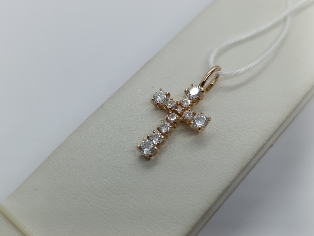 ПОДККИ585 ПОДВЕСКА КРЕСТ С КАМНЯМИ (Au 585)