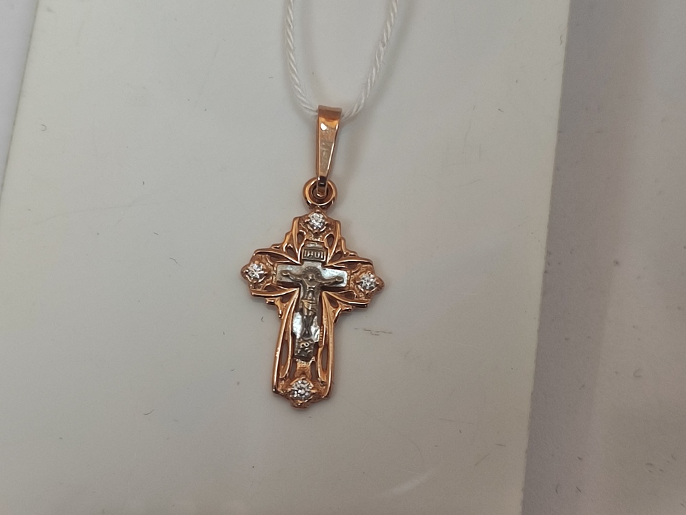 ПОДВЕСКА КРЕСТ С КАМНЯМИ (Au 585)