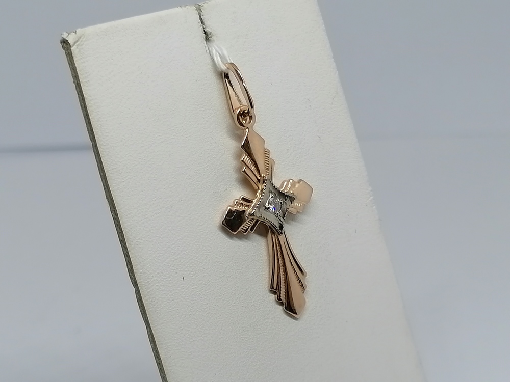 ПОДВЕСКА КРЕСТ С КАМНЕМ (Au 585)