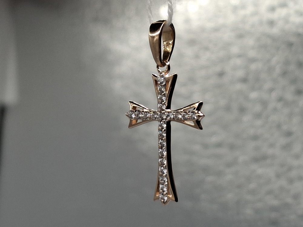 ПОДККИ585 ПОДВЕСКА КРЕСТ С КАМНЯМИ (Au 585)