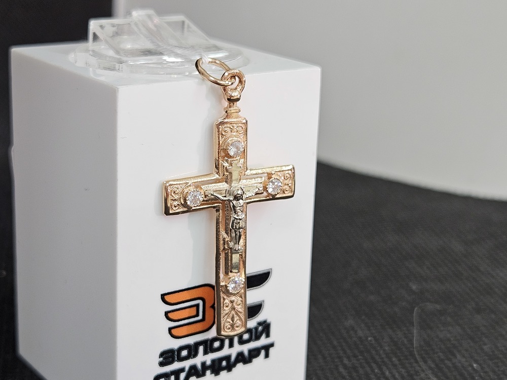 ПОДККИ585 ПОДВЕСКА КРЕСТ С КАМНЯМИ (Au 585)