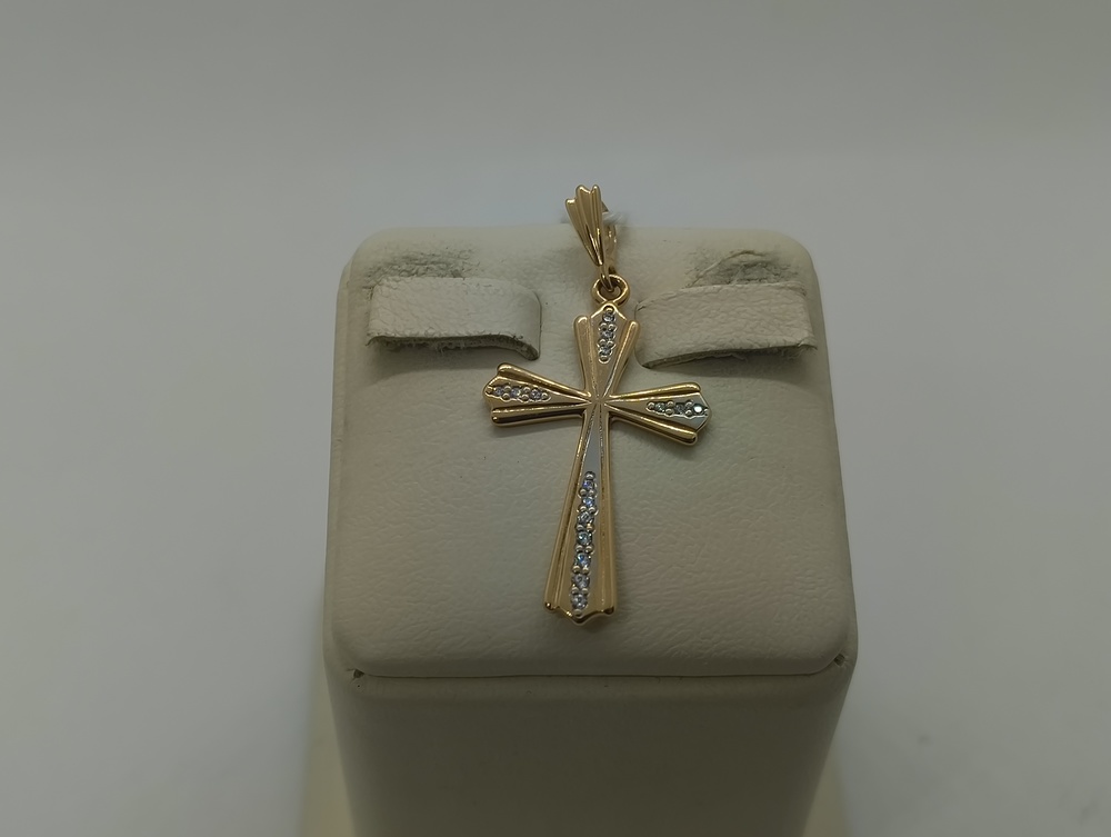 ПОДККИ585 ПОДВЕСКА КРЕСТ С КАМНЯМИ (Au 585)