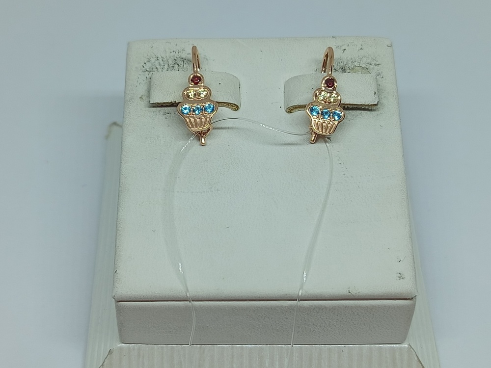 СЕРЬГИ ПЕТЕЛЬКА с камнями (Au 585)