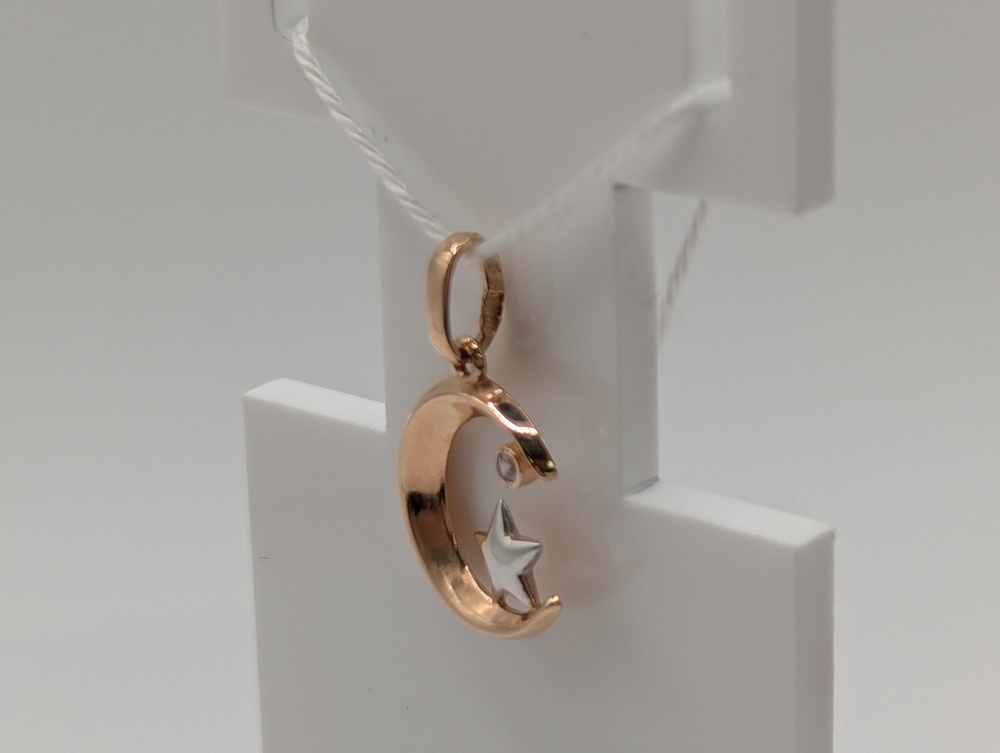 ПОДПКМ585 ПОДВЕСКА ПОЛУМЕСЯЦ С КАМНЕМ (Au 585)