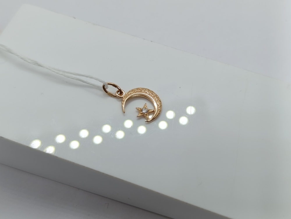 ПОДПКМ585 ПОДВЕСКА ПОЛУМЕСЯЦ С КАМНЕМ (Au 585)