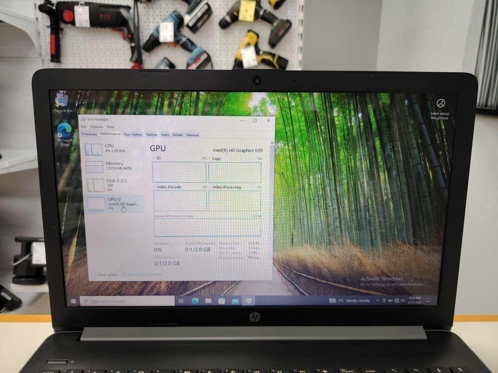 Ноутбук HP 15-da0039; Core i3-7020U, Intel HD Graphics 620, 4 Гб, 128 Гб, Нет