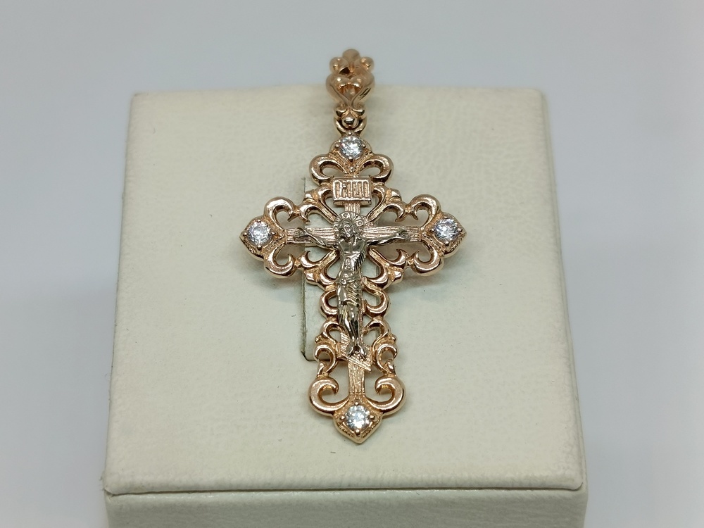 ПОДВЕСКА КРЕСТ С КАМНЯМИ (Au 585)