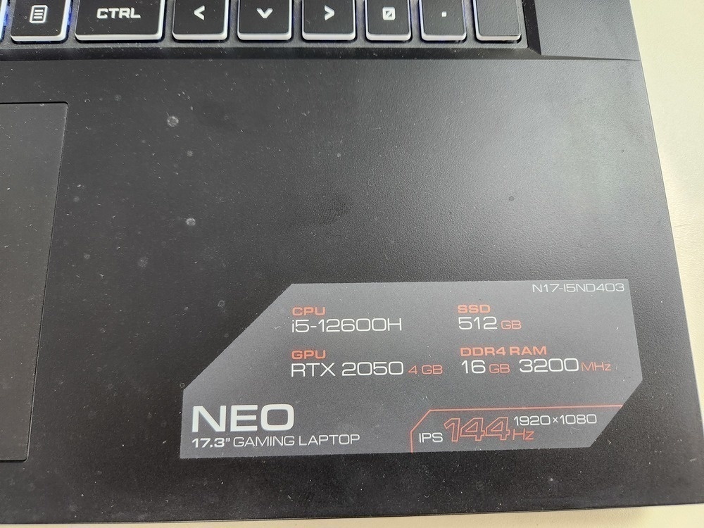 Ноутбук ARDOR Gaming N17-I5ND403; Core I5-12600H, GeForce RTX 2050, 16 Гб, 480 Гб, Нет