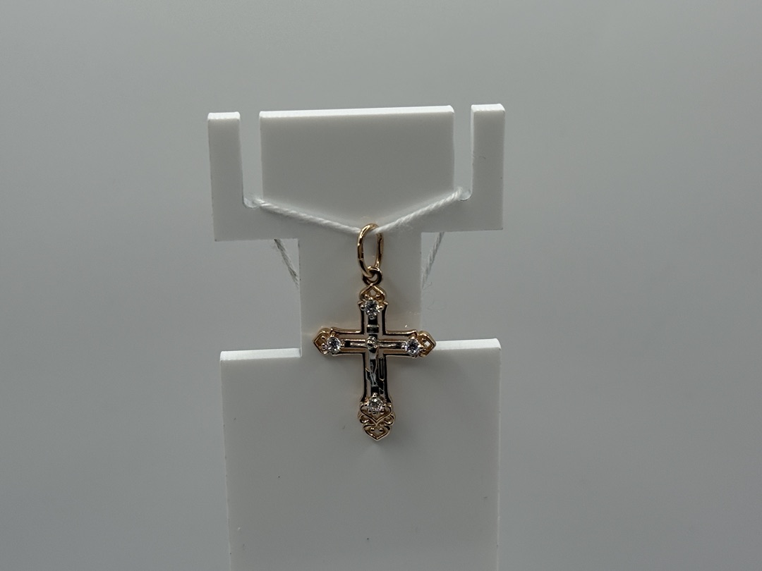 ПОДККИ585 ПОДВЕСКА КРЕСТ С КАМНЯМИ (Au 585)
