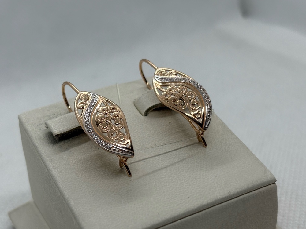 20715 СЕРЬГИ ПЕТЕЛЬКА с камнями (Au 585)