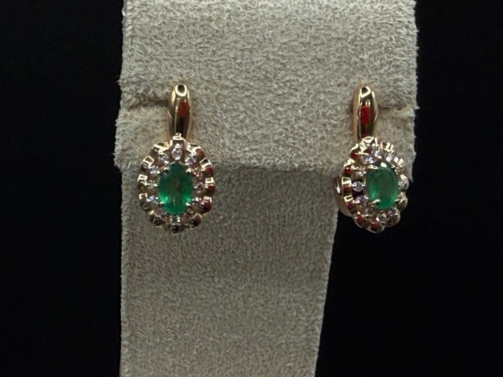 СЕРЬГИ Бриллиант, изумруд (Au 585)