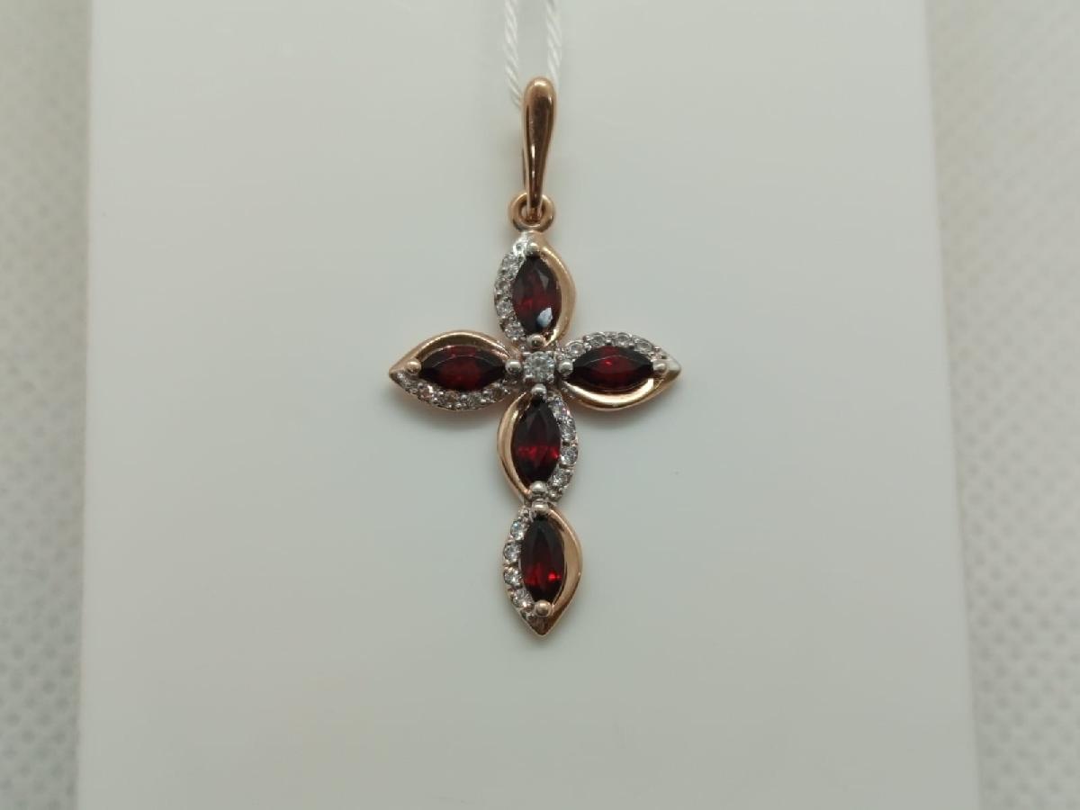 ПОДВЕСКА КРЕСТ С КАМНЯМИ (Au 585)